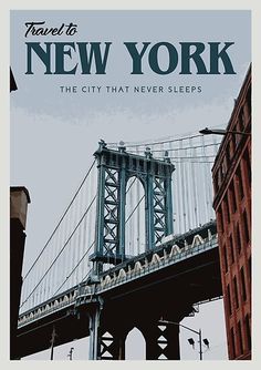 the cover of travel to new york is shown in black and white, with an image of the brooklyn bridge