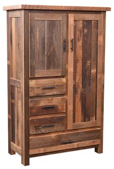 a wooden armoire with drawers and doors