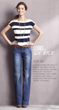 Jeans Trend, Outfits Casual, Outfits Fashion, Wide Leg Denim, Striped Tee, Look Chic, Kimonos, Primavera Estate