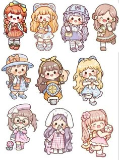 Cute Stickers Ideas Kawaii, Aesthetic Kawaii Stickers Printable, Kawaii Style Drawing, Kawaii Cute Girls Sticker, Cute Stickers Aesthetic Kawaii, Kawaii Sticker Ideas, Cute Cartoon Drawings Kawaii