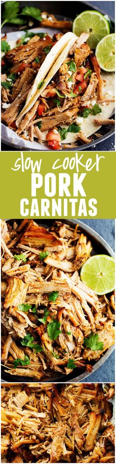 slow cooker pork carnitas recipe with limes and cilantro