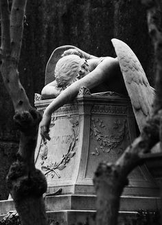 an angel statue with the words apocatypse above it in black and white