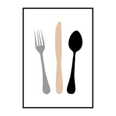 two forks and spoons sitting next to each other in a square frame on a white background