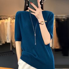 Shipping: Worldwide Express Shipping AvailableDelivery time: 7-15Days Fast ShippingReturns: Fast refund, 100% Money Back Guarantee. Sea Algae, Shirts Korean, Chic Jacket, Shirt Female, Spring Sweater, Women Sweater, Sweater Sleeves, Knitwear Women, Half Sleeve