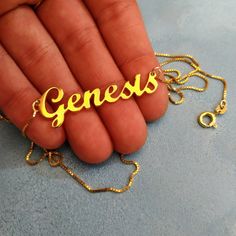 18k Gold Plated Name Necklace - Customized Necklace - Gold Name Chain - Cursive Nameplate - Genesis . . . . . . . . . . . . . . . . . . . . . . . . . . . . . . . . . . . . . . . . . . . . . . . . . . . . . . . . . . . . . . . . . . . . . . . . . . . . . . . Looking for a thoughtful gift for your loved one? You will love this high quality 18k Gold Plated Name Necklace. This is a perfect gift for your girlfriend or wife. Personalize it with her name in a beautiful font. This lovely gold plated cus Name Chain, Nameplate Necklace Silver, Sunshine Necklace, Name Necklace Silver, Handwriting Jewelry, Gold Name Necklace, Personalized Pendant, Custom Pendants, Name Jewelry