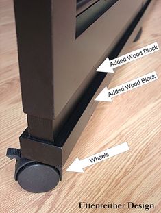 the bottom part of an entertainment center with labels pointing to different parts of the unit