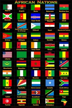 the african nations flags are shown in different colors and sizes, including red, green, yellow