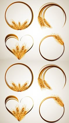 four golden wheat stalks are arranged in the shape of hearts