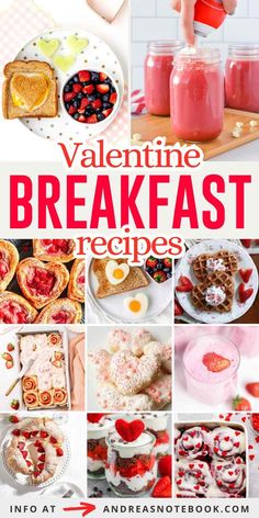 valentine's breakfast recipe collage with text overlay