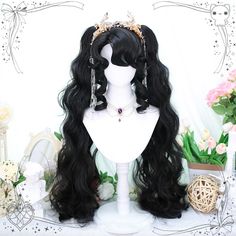 This price is for a wig only, others are not included.   	 		 			Size 			Free Size 		 		 			Hair Length 			20-25 		 		 			Ponytails Length 			80-85 Double Ponytail, Black Cosplay, Curly Bangs, Natural Wigs, Royal Queen, How To Style Bangs, Red Queen