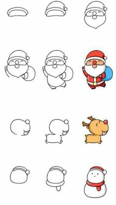 the different types of santa claus's face and his reindeers are depicted in this drawing