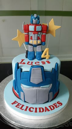 Optimus Prime Birthday Party, Optimus Prime Birthday, Birthday Cake For Boy, Transformers Decorations, Excavator Cake, Cake For Boy