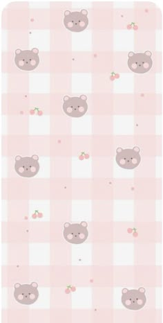 a pink and white checkered wallpaper with bears on it