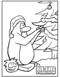 the penguin is eating his christmas tree coloring pages for kids to color and print out