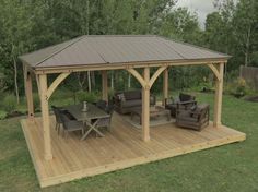 Yardistry 12 x 20 Meridian Gazebo 100% Cedar with Aluminum Roof Hard Top Gazebo Yardistry Gazebo Wood Design, Covered Gazebo Ideas Backyard, Wood Gazebo Ideas, Gazebo Furniture Ideas, 12x20 Gazebo, Lake Stairs, Small Garden Gazebo, Backyard Gazebo Ideas, Outdoor Gazebo Ideas