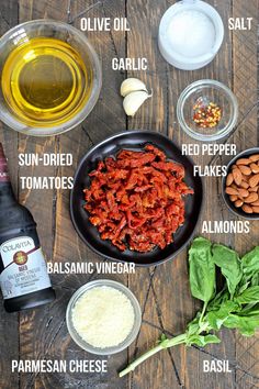 the ingredients to make this dish include sun dried tomatoes, basil, garlic, garlic oil, salt and pepper