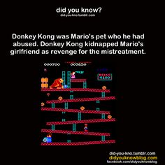 an old video game with the caption that reads, did you know? donkey kong was mario's pet who had abused