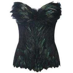 feather corset || I have no idea where I could possibly wear this and I definitely can't fit into it, but it really speaks to me. Feather Corset, Raven Costume, Owl Costume, Feather Fashion, Queen Costume, Butterfly Shirts, Feather Dress, Neck Piece