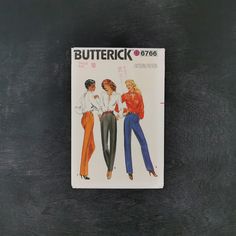 This is vintage 1980s Butterick sewing pattern number 6766 to make 5-pocket jean style pants with a back waist yoke. Pants Sewing, Pants Sewing Pattern, Butterick Sewing Pattern, Pattern Pieces, Pocket Jeans, Jeans Style, Sewing Pattern