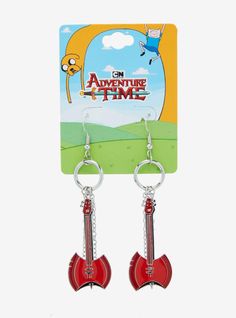 the adventure time guitar earrings are red