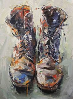 an oil painting of a pair of boots