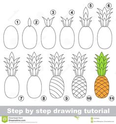 how to draw a pineapple with easy step by step drawing instructions for kids and beginners