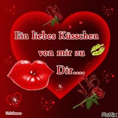 a valentine's day card with a red heart and kiss on the lips in german