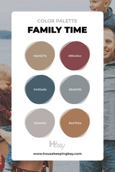 the color palette for family time is shown with four people and one child in it