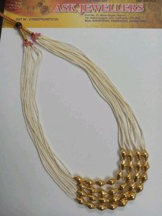 Dolki Beads Jewellery, Gold Pendant With Pearl Mala, Beads Haram, Beaded Wedding Jewelry, Antique Gold Jewelry Indian, Fancy Jewelry Necklace, Pearl Jewelry Design, Gold Jewelry Simple Necklace, Pearl Necklace Designs