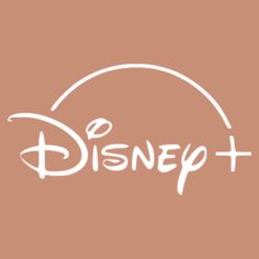 the disney plus logo is shown in white on a brown background with an orange circle