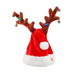 a reindeer hat with christmas lights on its antlers