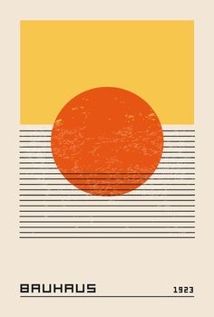 an orange and yellow poster with the word bauhaus on it's side