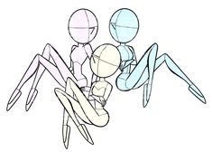 a drawing of three people sitting on top of each other in front of a spider