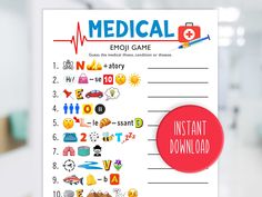 medical emoi game with instructions and pictures on the front, including an image of a doctor's stethoscope