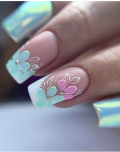 Blue And Pink Nail Designs, French Manicure Nails, Short Nail, Nail Art Ideas, Dream Nails