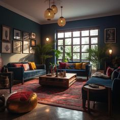 a living room filled with furniture and lots of windows