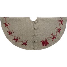 an image of a red and white collar with reindeers on the front, in grey wool