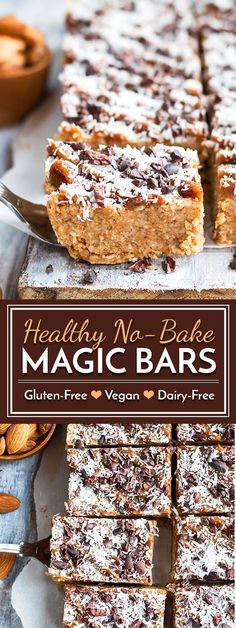 healthy no bake magic bars made with almonds and chocolate