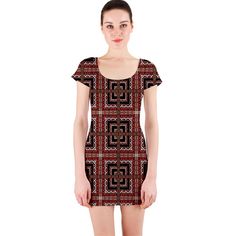 Check+Ornate+Pattern+Short+Sleeve+Bodycon+Dresses Ornate Pattern, High Contrast, Geometric Abstract