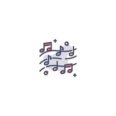 music notes and musical symbols are depicted in this flat line art style illustration on a white background