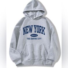 New York Hoodie Size Large And Medium Available Women Gray New Crewneck Sweatshirt New In Package Thermal Hoodie, Graphic Print Sweatshirt, Stylish Letters, Letter Print Hoodie, Sports Sweatshirts, Womens Clothing Sizes, Grey Hoodie, Casual Hoodie, Casual Sweatshirt