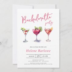 the bachelor party card features three cocktail glasses