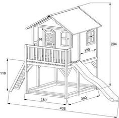 a drawing of a tree house with a slide