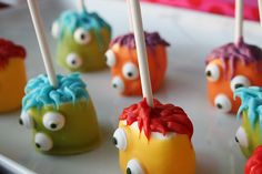 some cake pops with googly eyes on them