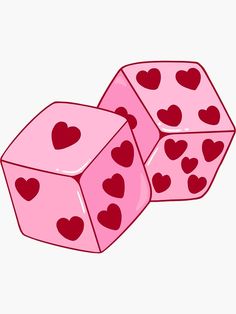 two pink dices with hearts on them