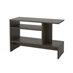 a wooden shelf with two shelves on one side and an open shelf on the other