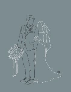 a line drawing of a bride and groom