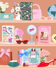 the shelves are filled with various items and things to wear for valentine's day