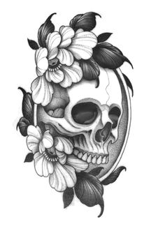 a skull with flowers on it's head is shown in this tattoo art design