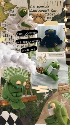 a collage of stuffed animals with words above them that say love is the dreams and me